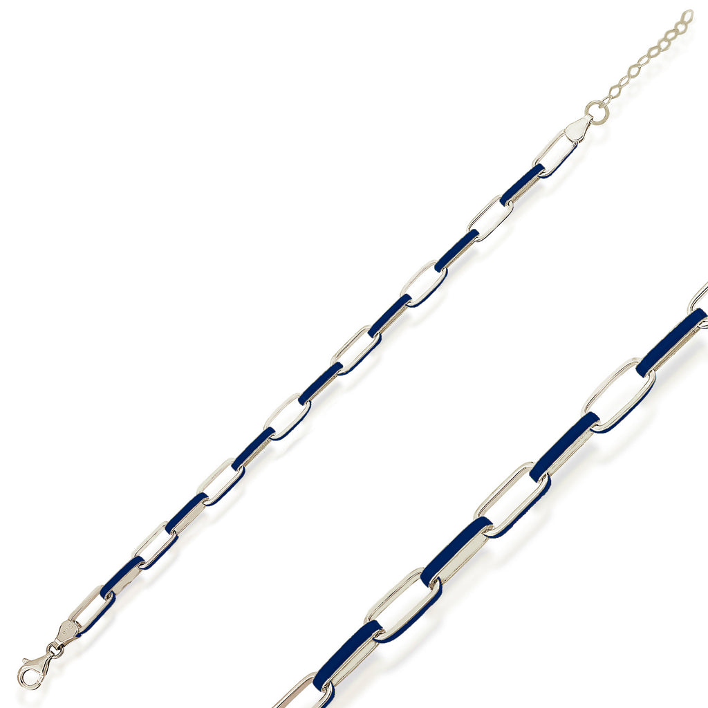 Navy Enamel Paperclip Chain Gold Plated Trendy Bracelet Wholesale 925 Crt Sterling Silver  Turkish Jewelry