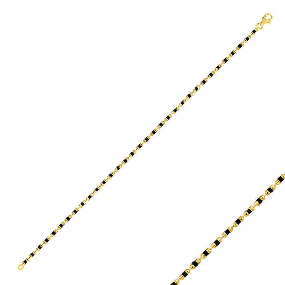 Mini Black Enamel Bead Gold Plated Bracelet Wholesale 925 Crt Sterling Silver Turkish Jewelry