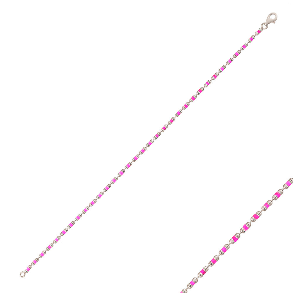 Mini Pink Enamel Bead Gold Plated Bracelet Wholesale 925 Crt Sterling Silver Turkish Jewelry