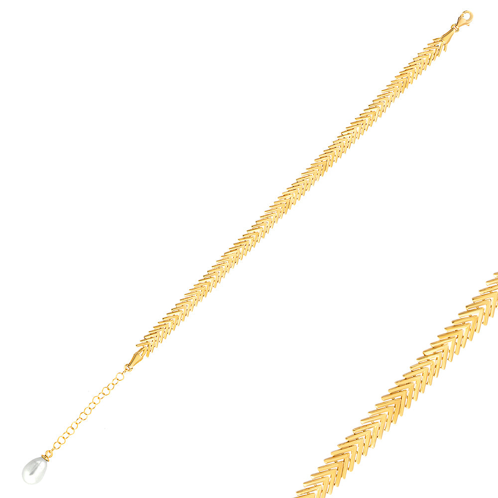 Wheat Chain With Pearl Gold Plated Bracelet Wholesale 925 Crt Sterling Silver Turkish Jewelry