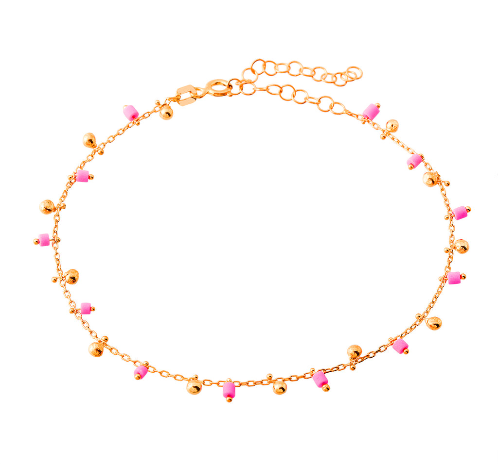 Pink Bead And Mini Ball Gold Plated Bracelet Wholesale 925 Crt Sterling Silver Turkish Jewelry