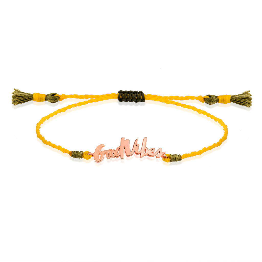 Good Vibes Motto Gold Plated Fashionable Yellow Macrame Summer Bracelet 925 Crt Sterling Silver Best Price Best Quailty  Wholesale Turkish Jewelry