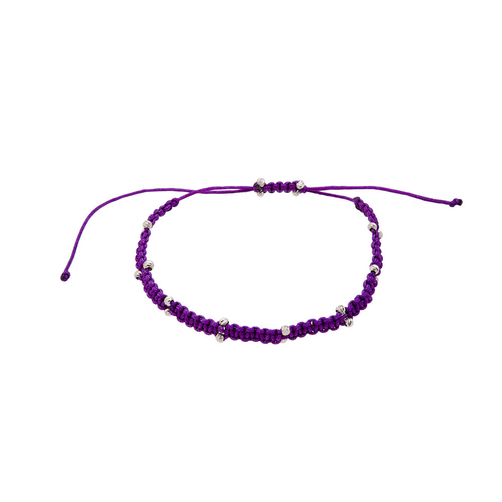 Laser Silver Bead Purple Macrame Adjustable Bracelet 925 Crt Wholesale Turkish Silver Jewelry