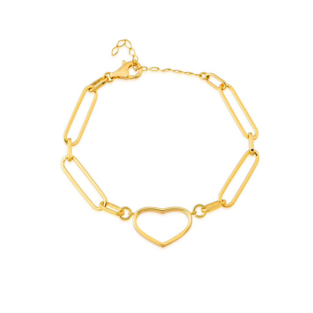 Paperclip Heart Gold Plated Bracelet Wholesale 925 Crt Sterling Silver Turkish Jewelry