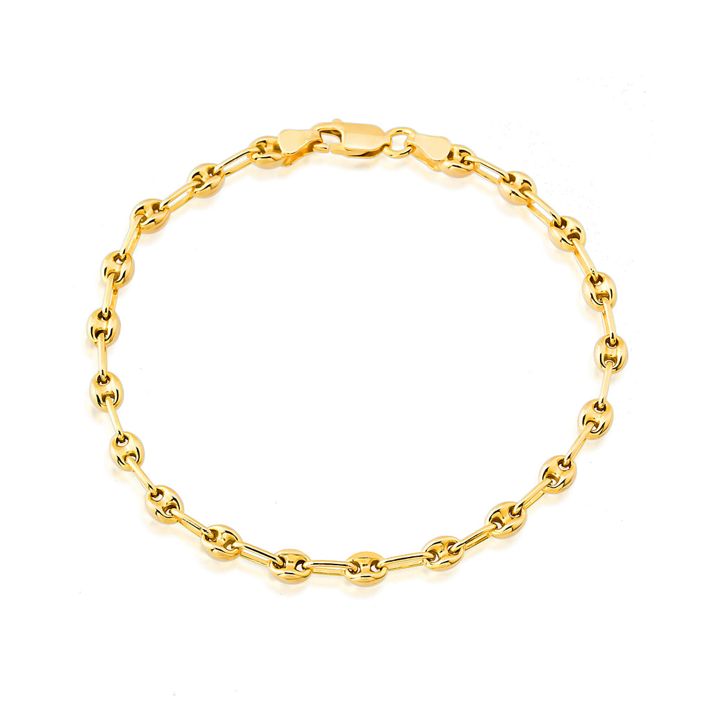 Puffed Mariner Gold Plated Bracelet Wholesale 925 Crt Sterling Silver Turkish Jewelry