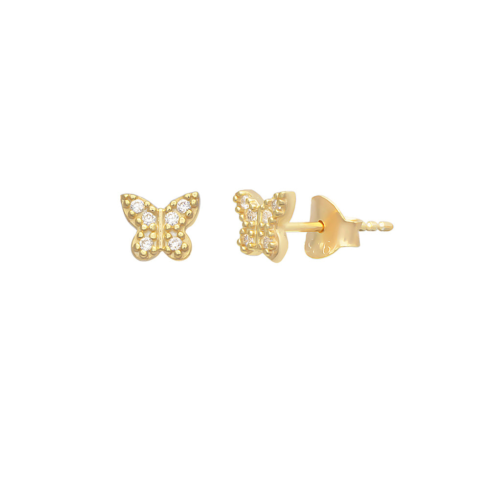 925 Crt Sterling Silver Best Price Best Quailty Handcraft Gold Plated  White Zirconia Butterfly Stud Earring Wholesale Turkish Jewelry