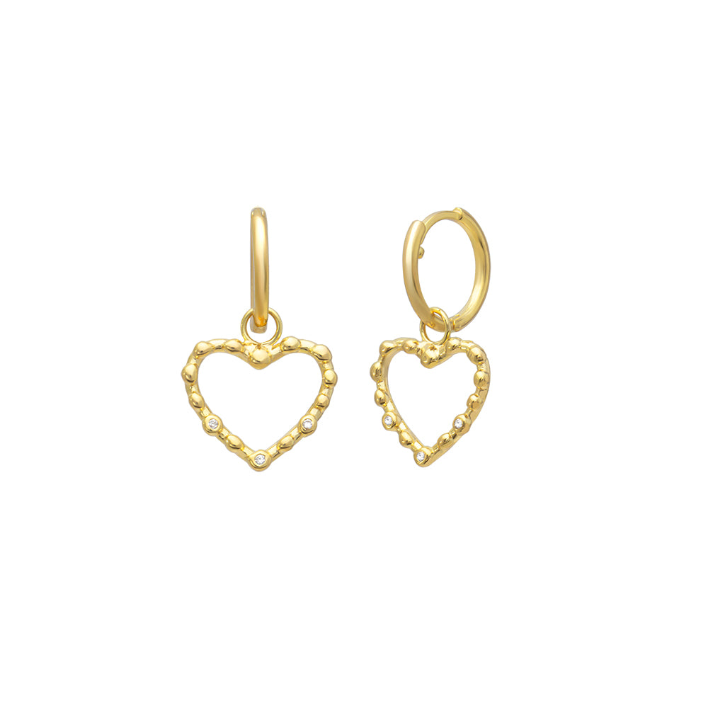 925 Crt Sterling Silver Best Price Best Quailty Handcraft Gold Plated  White Zirconia Hanging Heart Hoop Earring Wholesale Turkish