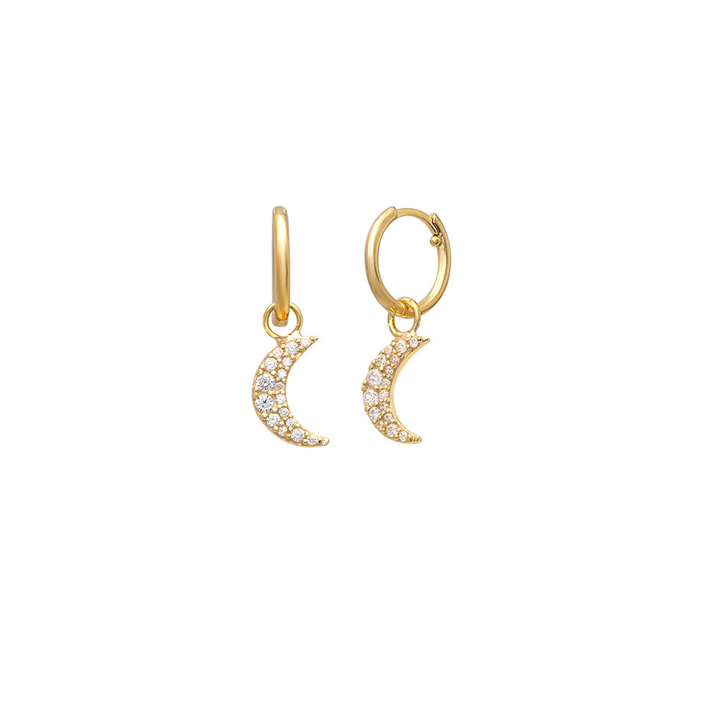 925 Crt Sterling Silver Best Price Best Quailty Handcraft Gold Plated Hanging Big Moon Small Moon Hoop Earring Wholesale Turkish Jewelry