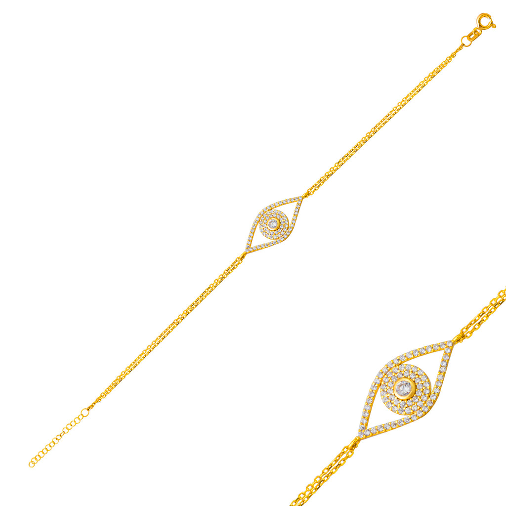Gold Plated Zirconia Evileye  Bracelet Wholesale 925 Crt Sterling Silver   Turkish Jewelry