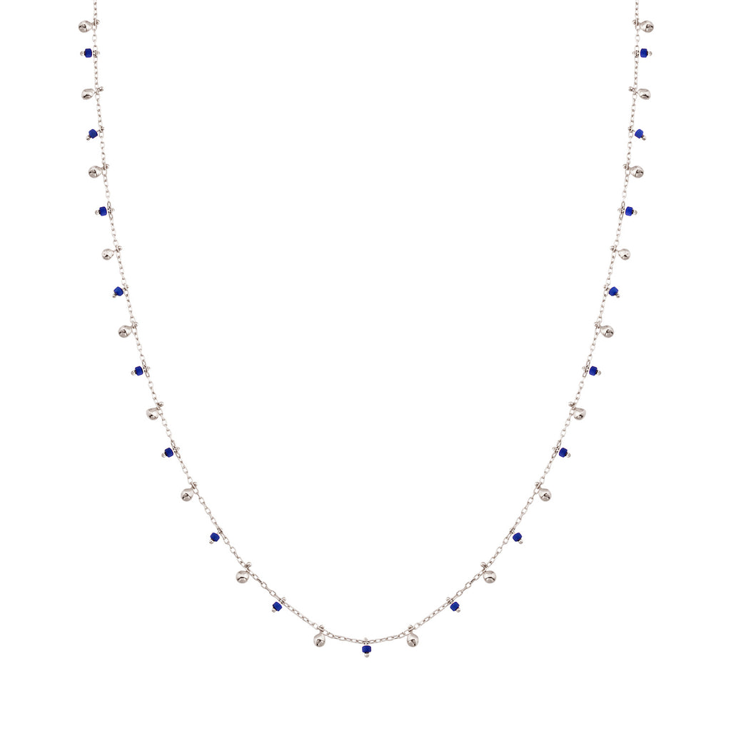Blue Bead and Mini Balls Gold Plated Necklace 925 Crt Sterling Silver Wholesale Turkish Jewelry