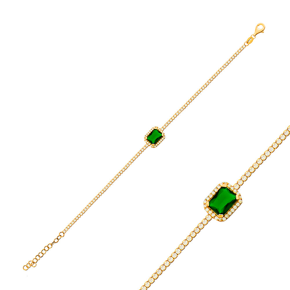 Green Emerald 1,7 mm Zirconia Tennis Gold Plated Tennis Bracelet Wholesale 925 Crt Sterling Silver Turkish Jewelry