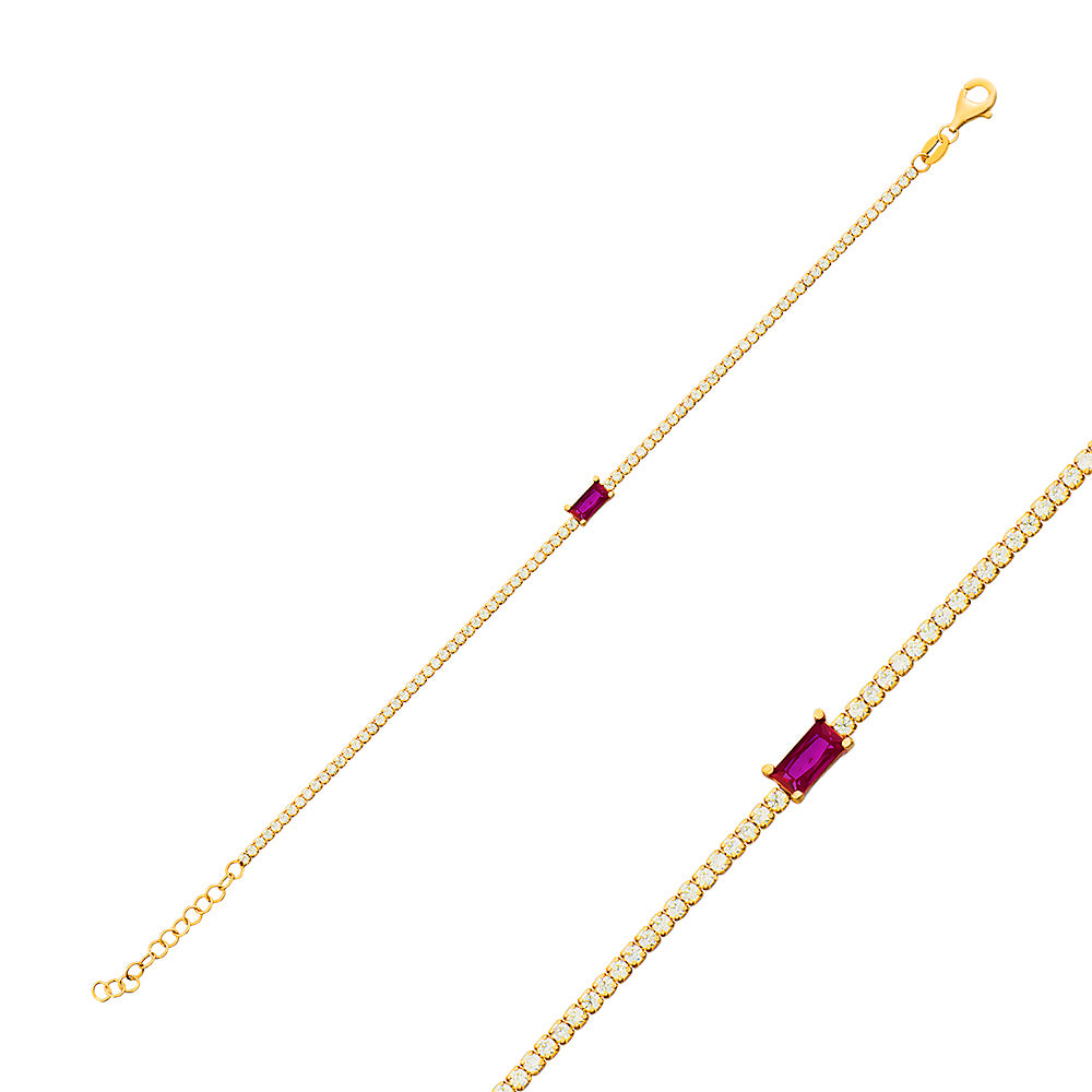 Pink Bagutte 1,7 mm Zirconia Tennis Gold Plated Tennis Bracelet Wholesale 925 Crt Sterling Silver Turkish Jewelry