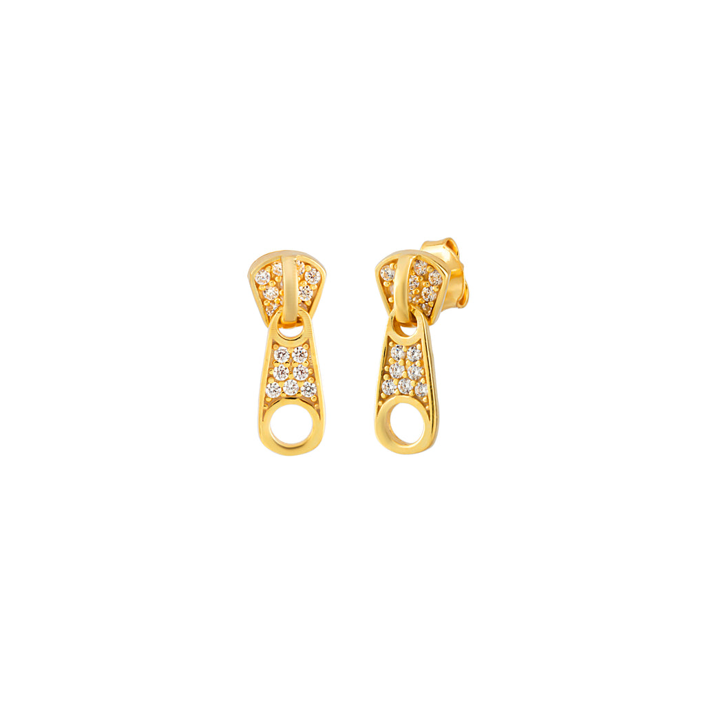 Gold Plated Zirconia Zipper Stud Earring  925 Crt Sterling Silver Wholesale Turkish Jewelry