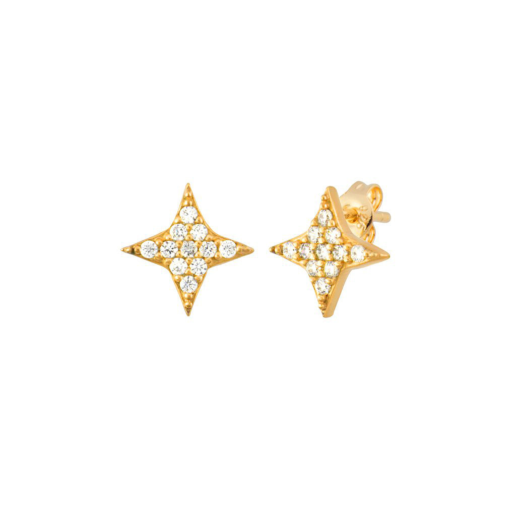 Gold Plated Zirconia Star Stud Earring 925 Crt Sterling Silver  Wholesale Turkish Jewelry