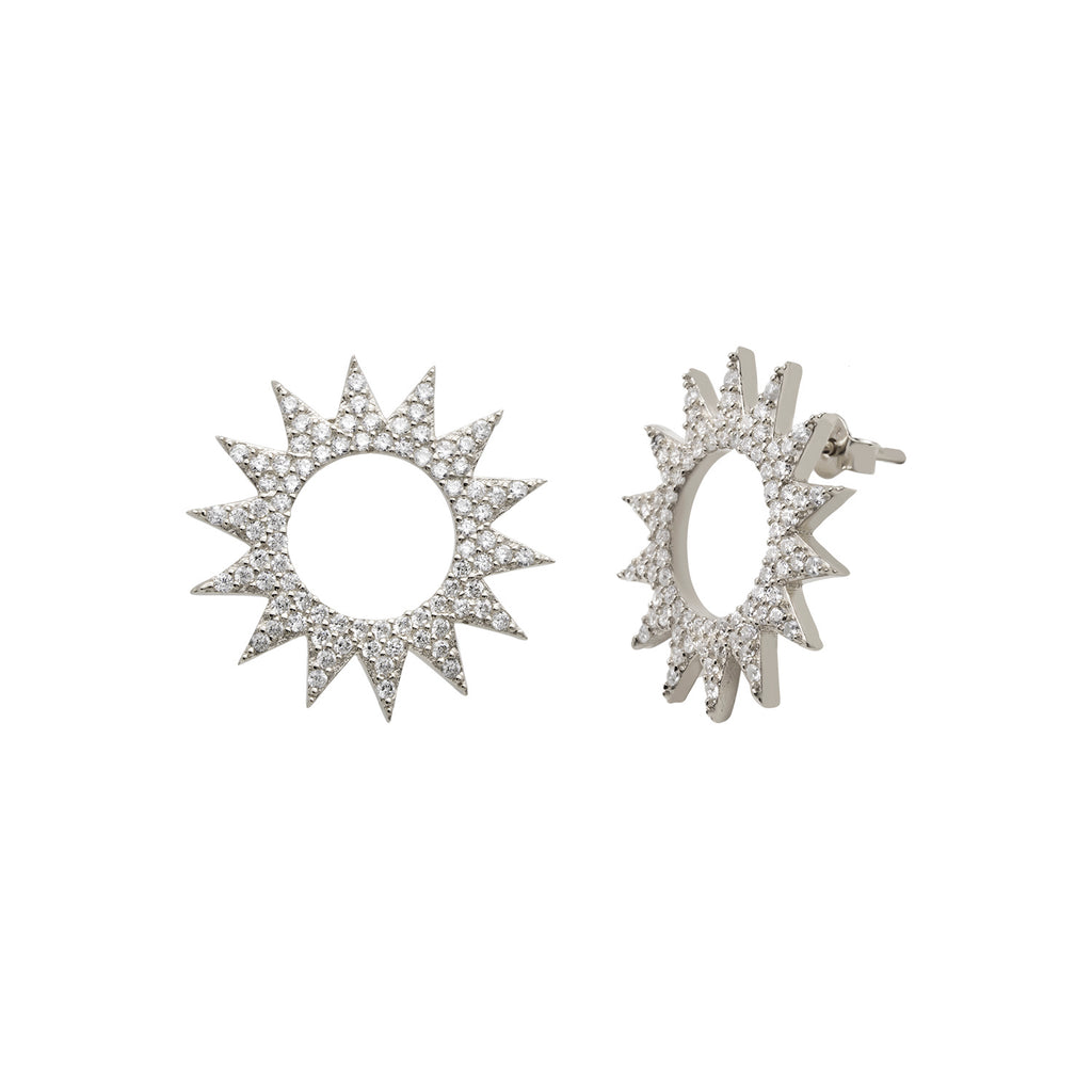 925 Crt Sterling Silver Best Price Best Quailty Handcraft White Zirconia Sun Hoop Earring Wholesale Turkish Jewelry