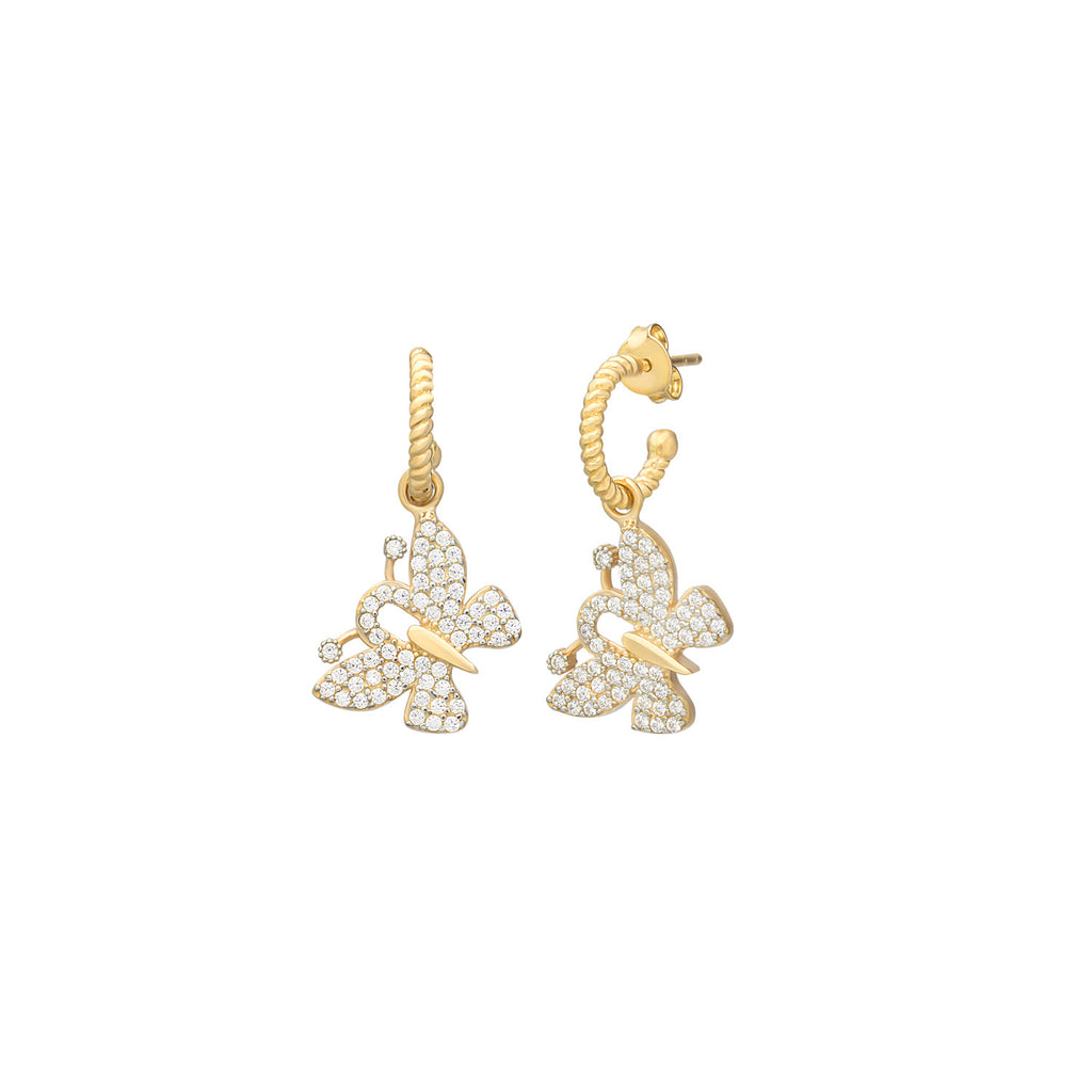 925 Crt Sterling Silver Gold Plated White Zirconia Butterfly Fasionable Earring Wholesale Turkish Jewelry
