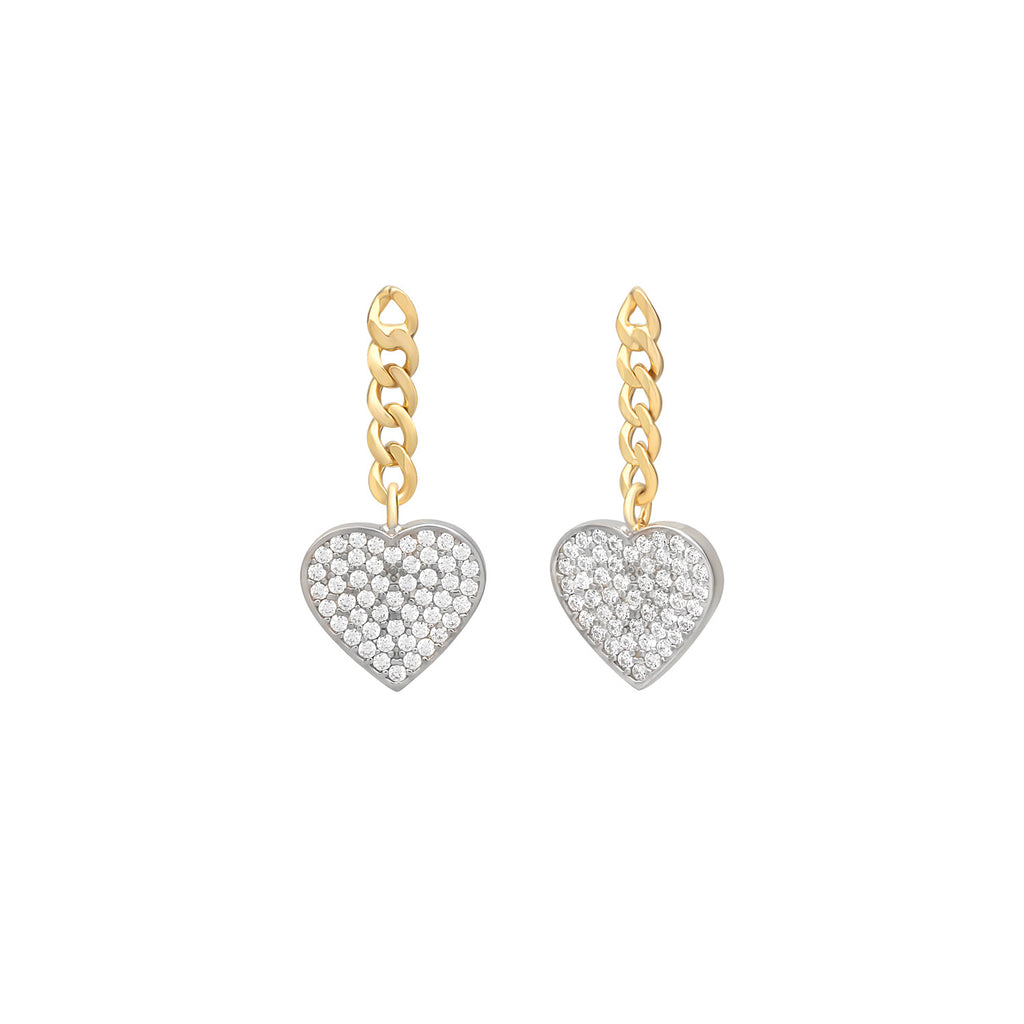 925 Crt Sterling Silver Gold Plated White Zirconia Hanging Heart Fasionable Earring Wholesale Turkish Jewelry