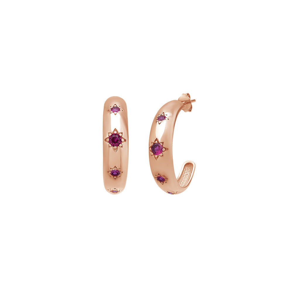925 Crt Sterling Silver Gold Plated Pink Zirconia Norhtstar Figure Earring Wholesale Turkish Jewelry