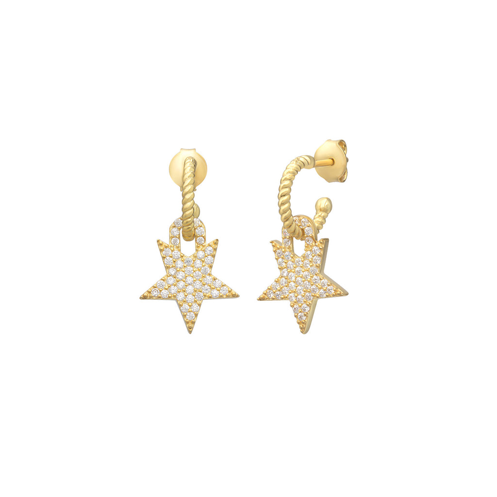 925 Crt Sterling Silver Gold Plated White Zirconia Star Earring Wholesale Turkish Jewelry