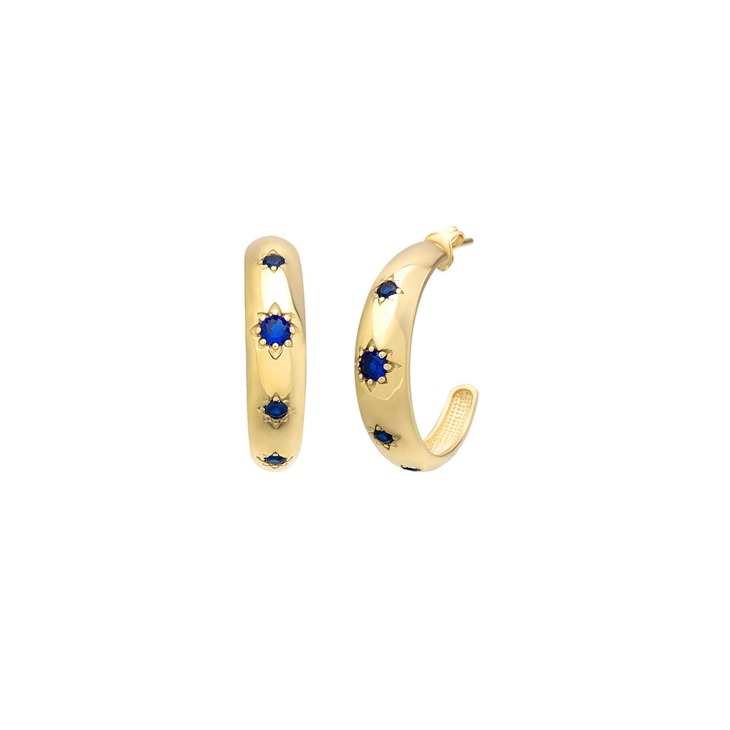 925 Crt Sterling Silver Gold Plated Navy Blue Zirconia Norhtstar Figure Earring Wholesale Turkish Jewelry