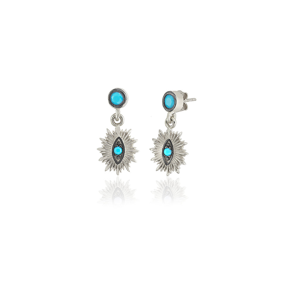 Vertical Turquoise EvilEye Dangle Earring Best Price Best Quality Custom Design 925 Sterling Silver  Wholesale Turkish Jewelry