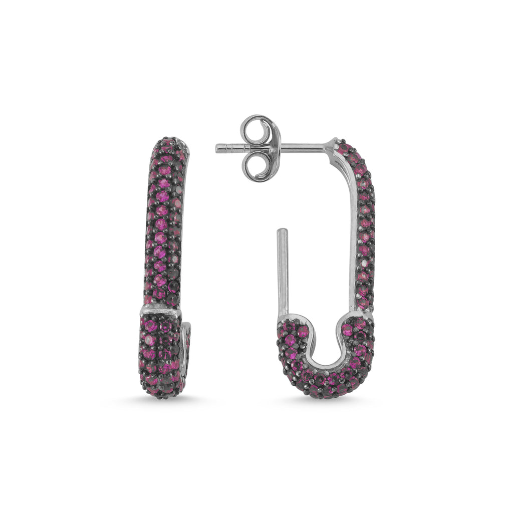 New Trends Pink Zirconium Safety Pin Earring Wholesale Fashionable 925 Sterling Silver  Turkish Jewelry ürününün kopyası