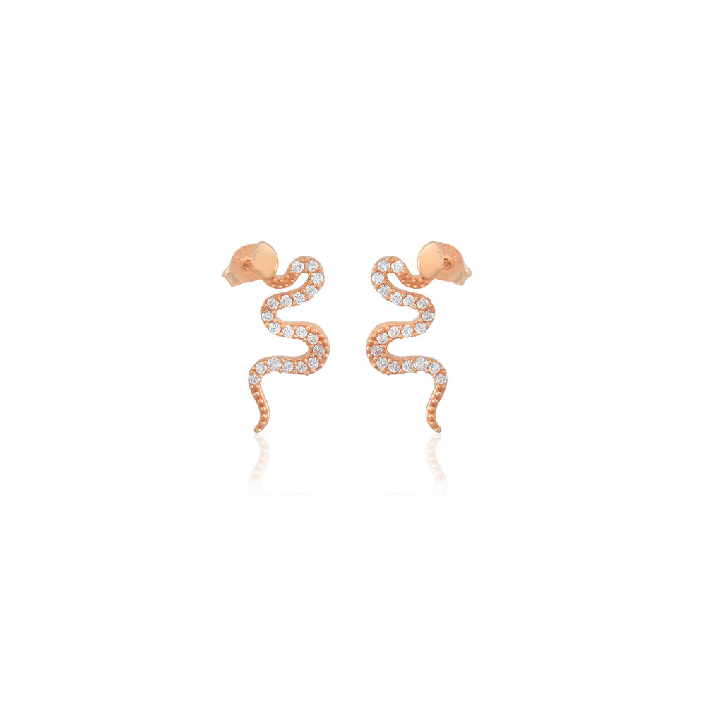 Gold Plated Best Quality Custom Design New Trends White Zirconia Snake 925 Crt Sterling Silver Wholesale Turkish Jewelry Earring