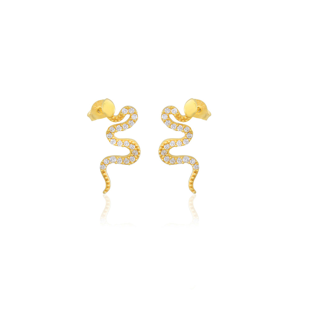Gold Plated Best Quality Custom Design New Trends White Zirconia Snake 925 Crt Sterling Silver Wholesale Turkish Jewelry Earring
