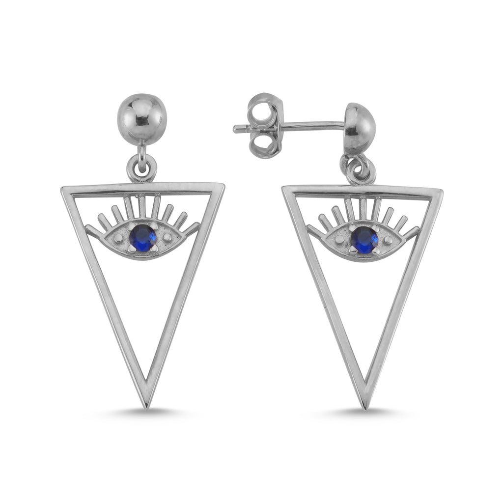 New Trend Blue Eye In Triangle Earring 925 Sterling Silver  Wholesale Fashionable Turkish Jewelry