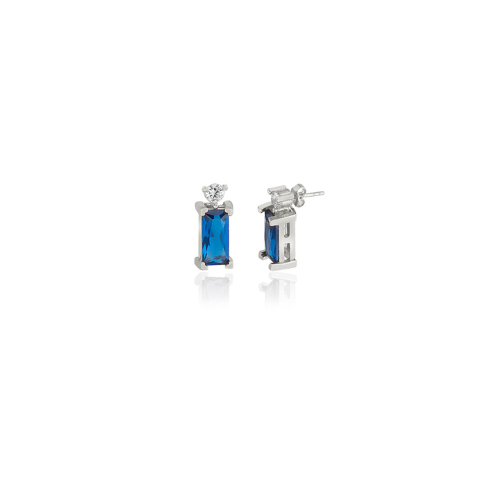18K Gold Plating Best Quality Custom Design New Trends Blue Zirconia Baquette 925 Sterling Silver  Wholesale Turkish Jewelry Earring