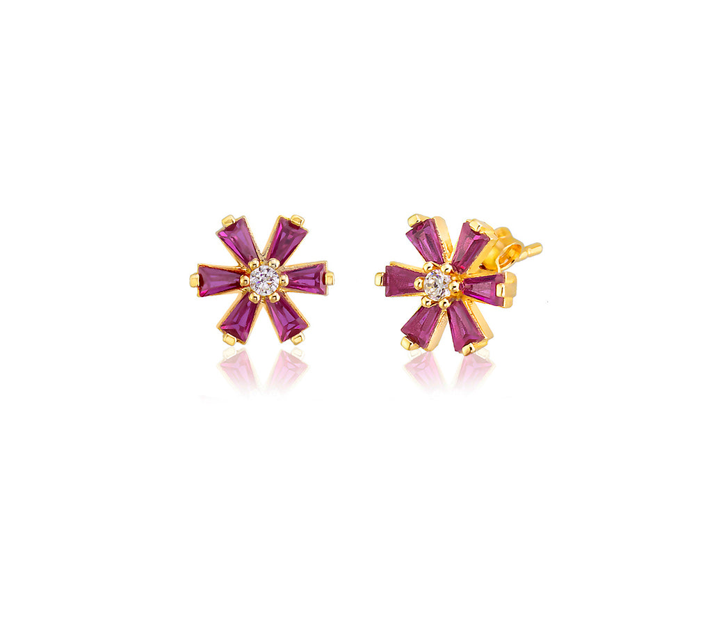 Best Quality Custom Design New Trends Fashionable Pink Zirconia Flower Daisy Wholesale  925 Sterling Silver 18K Plating Turkish Jewelry Earring