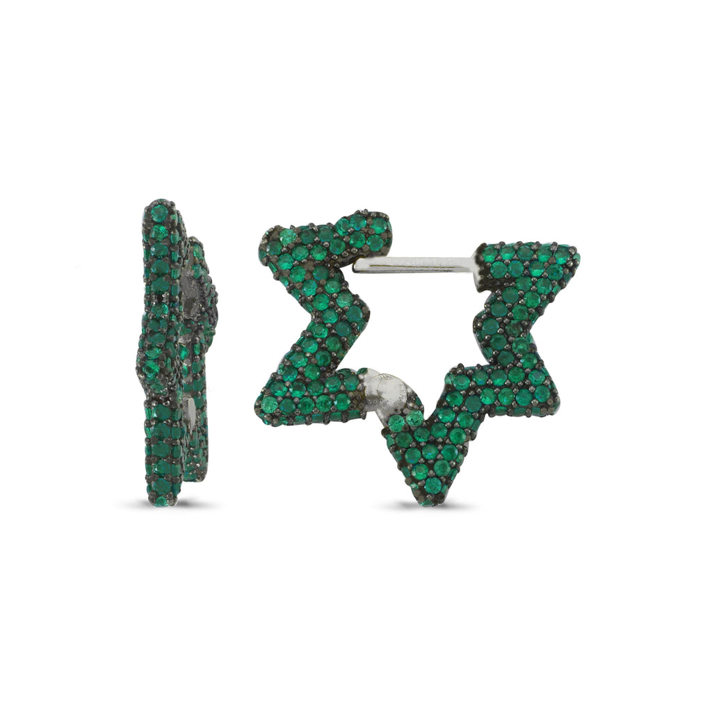 Green Zirconia Star Hoop Earring 925 Sterling Silver Wholesale Turkish Jewelry