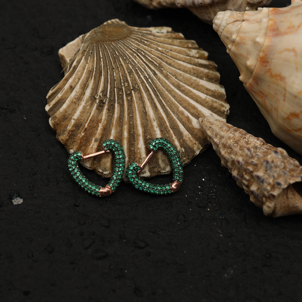 Green Zirconia Heart Hoop Trendy Earring 925 Sterling Silver  Wholesale Turkish Jewelry