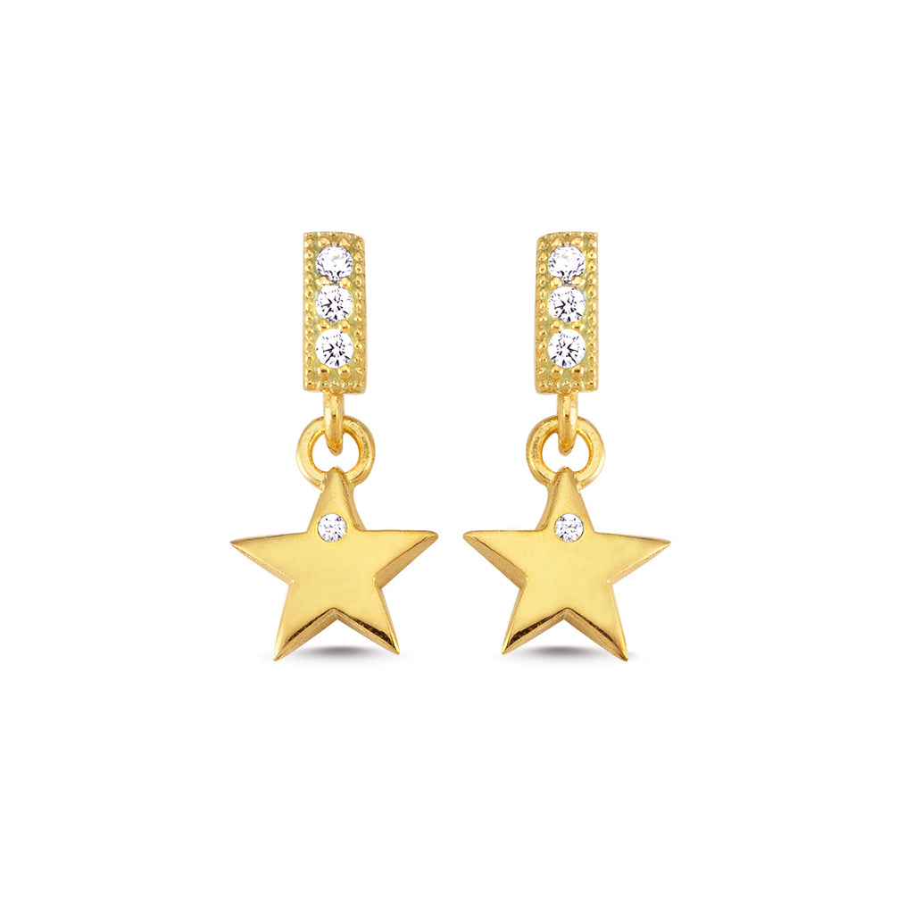 Zirconia Hanging Star Earring Wholesale 925 Crt  Sterling Silver Whalesale  Turkish Jewelry