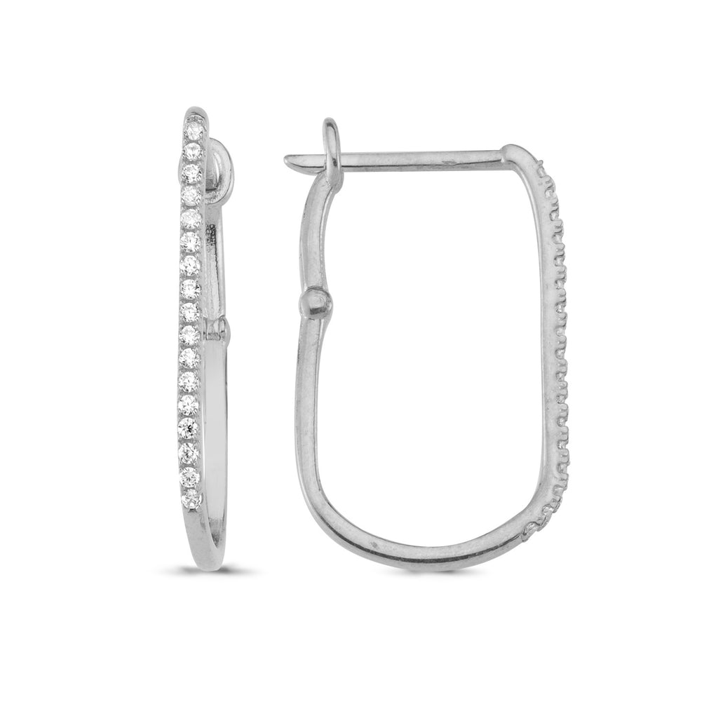 Zirconia Elongated Hoop Trendy Earring Wholesale 925 Crt Sterling Silver Turkish Jewelry