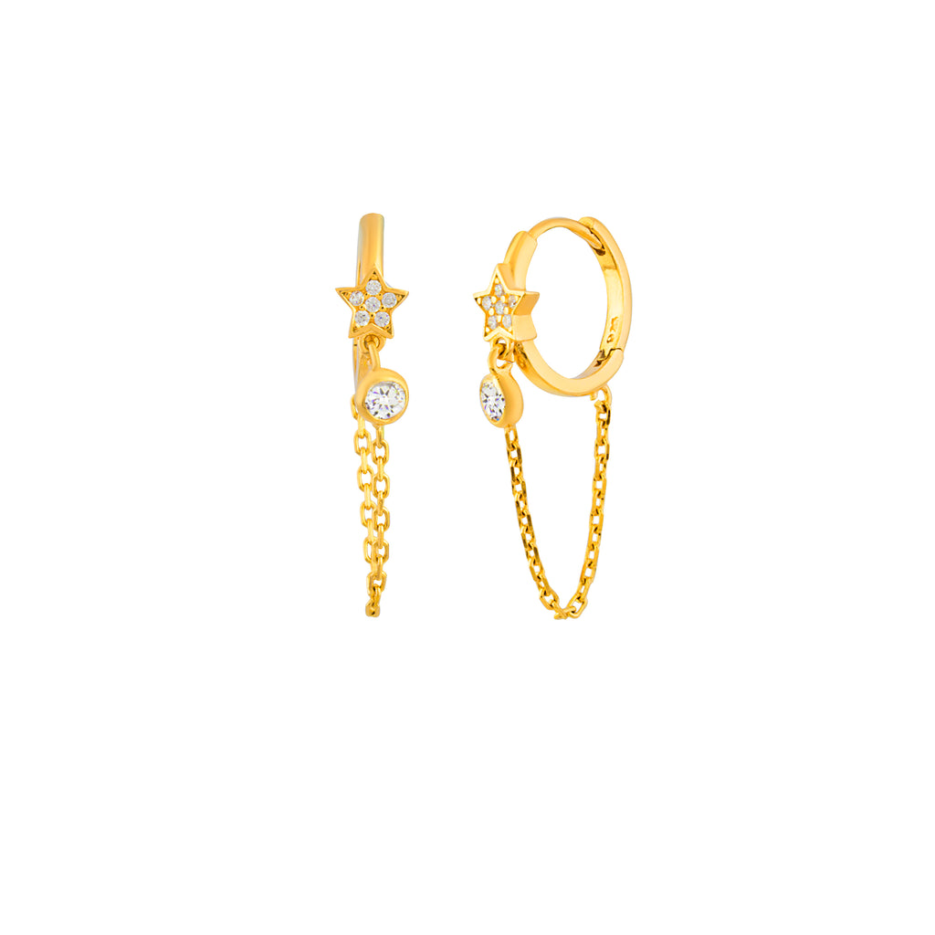 Gold Plated Zirconia Star Hoop Earring 925 Crt Sterling Silver  Wholesale Turkish Jewelry