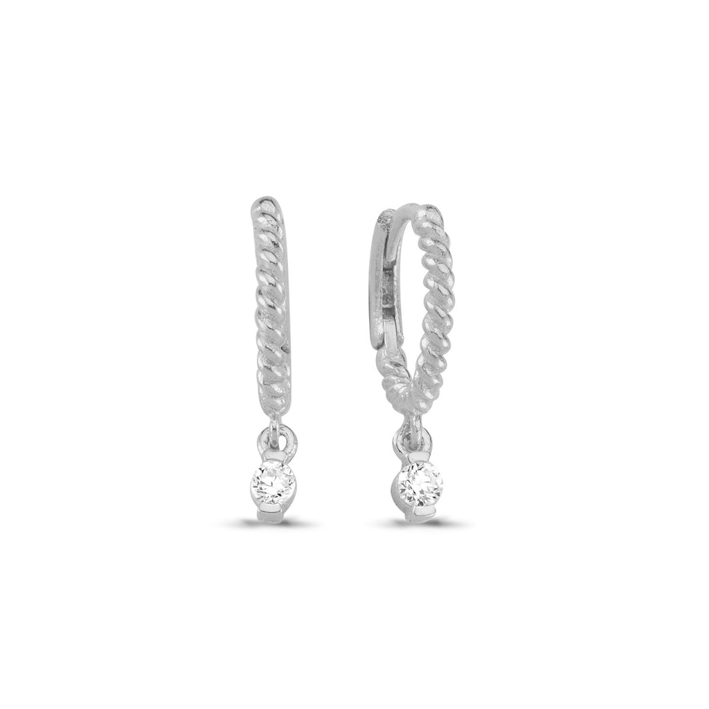 One Stone Twisted Hoop Earring Wholesale 925 Crt Sterling Silver Turkish Jewelry