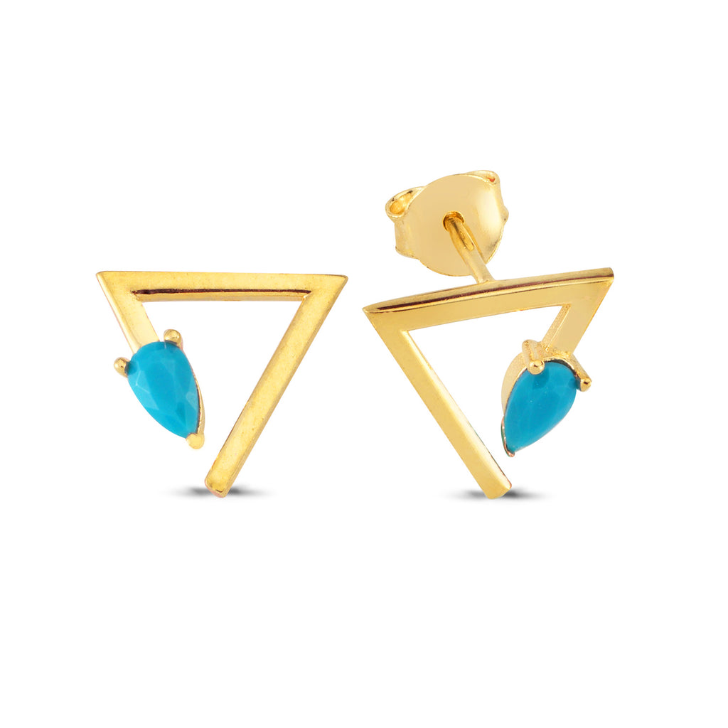 Drop Turquoise Triangle Stud Earring Wholesale Fashionable 925 Sterling Silver  Turkish Jewelry
