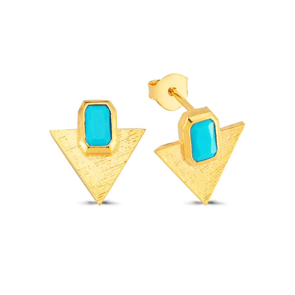 Turquoise Triangle Stud Earring Wholesale 925 Sterling Silver Fashionable Turkish Jewelry