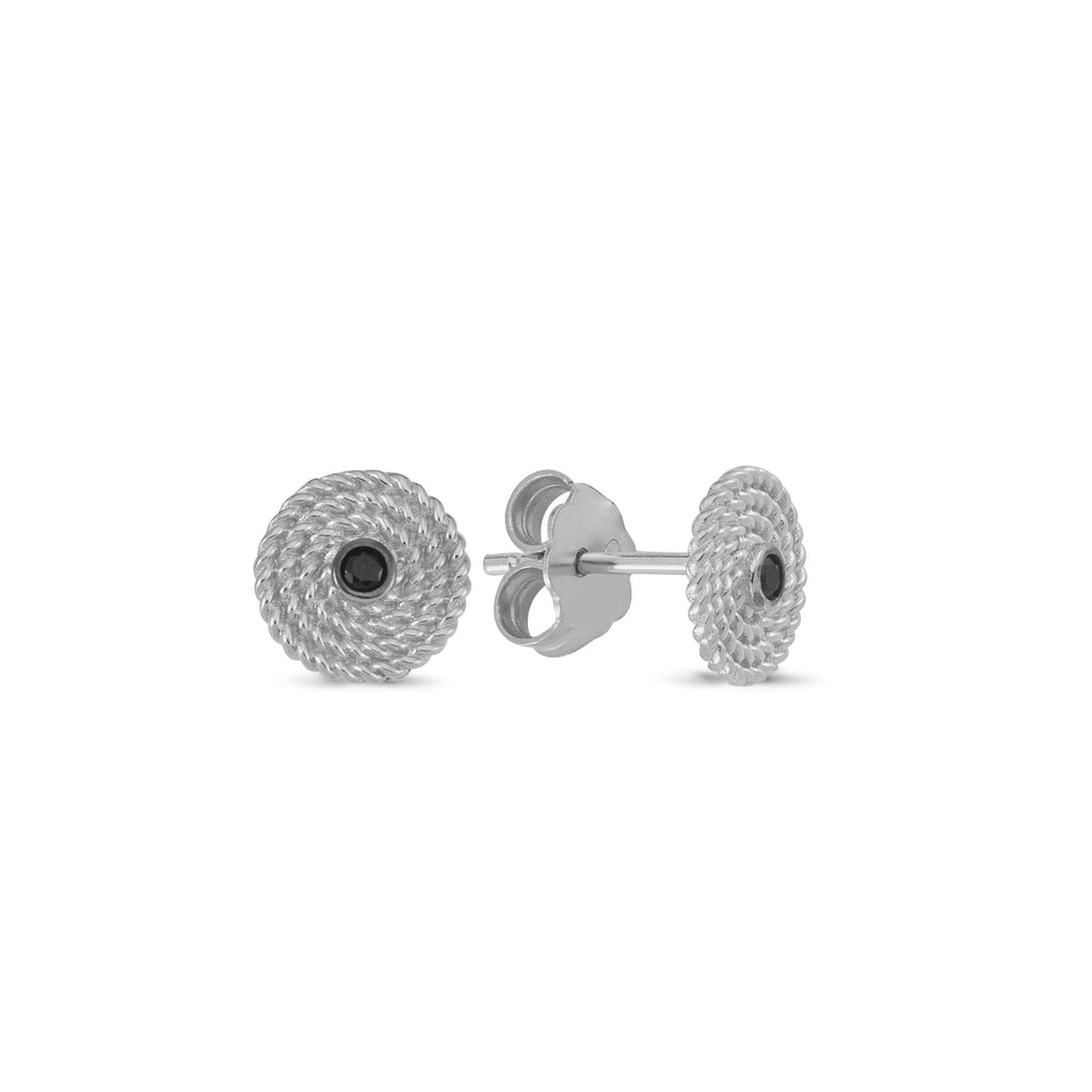 Black Zirconia Twisted Round Stud Earring Wholesale 925 Sterling Silver Fashionable Turkish Jewelry
