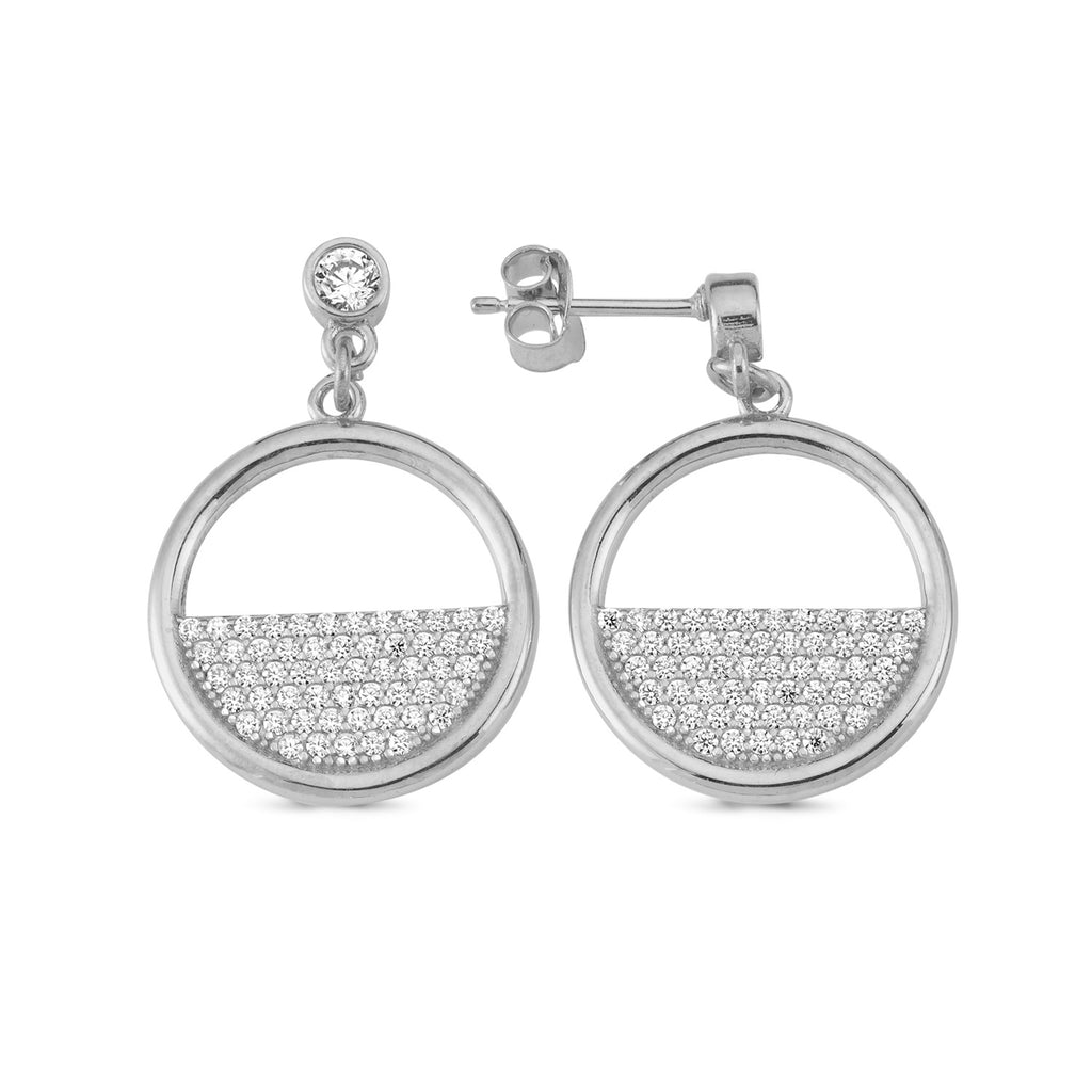 Half Zirconia Circle Earring 925 Crt Sterling Silver Wholesale Fashionable Turkish Jewelry