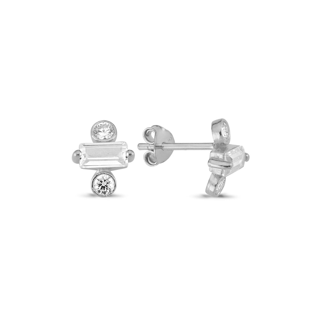 Baguette and Stone Stud Earring Wholesale Fashionable  925 Sterling Silver Turkish Jewelry