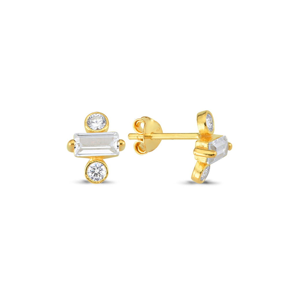 Baguette and Stone Stud Earring Wholesale Fashionable  925 Sterling Silver Turkish Jewelry