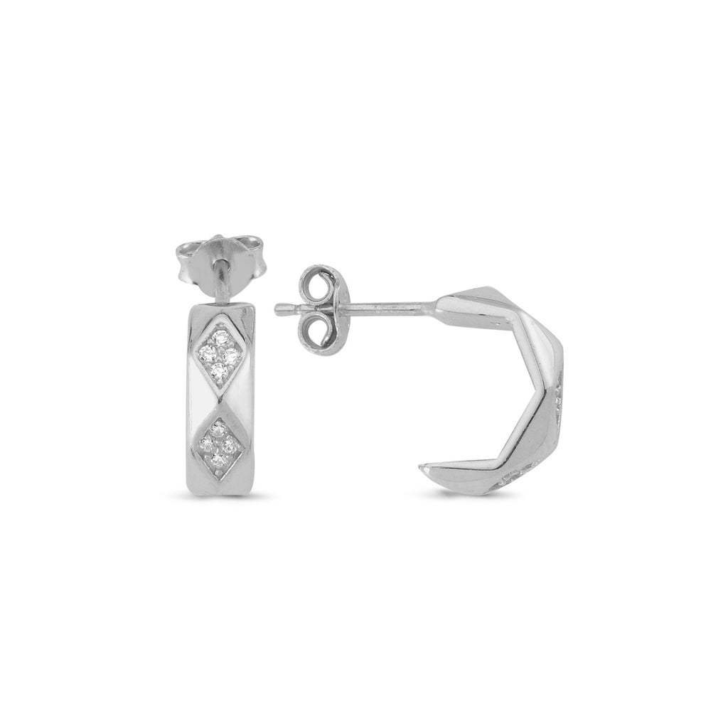 Zirconia Diamond Shape Hoop Earring 925 Sterling Silver Wholesale Turkish Jewelry