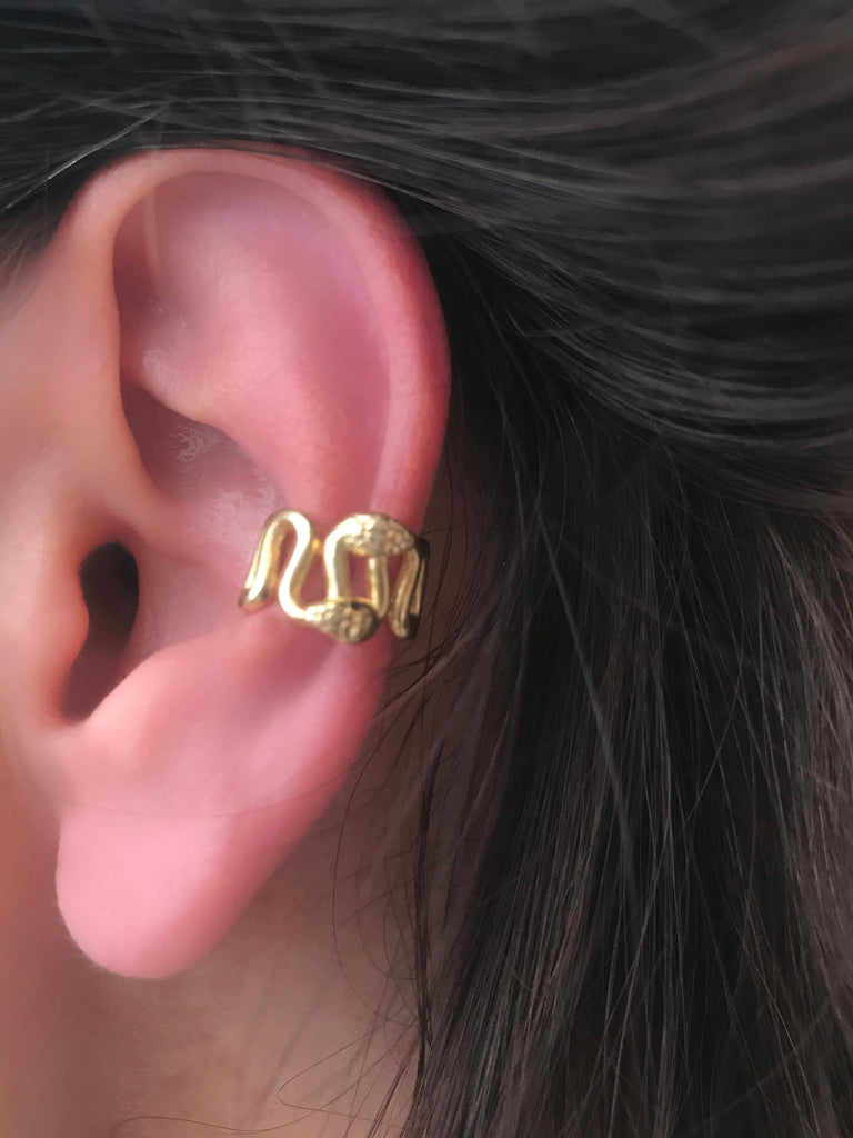 Adjustable Double Snake Gold Plated Earcuff Wholesale 925 Crt Sterling Silver Turkish Jewelry