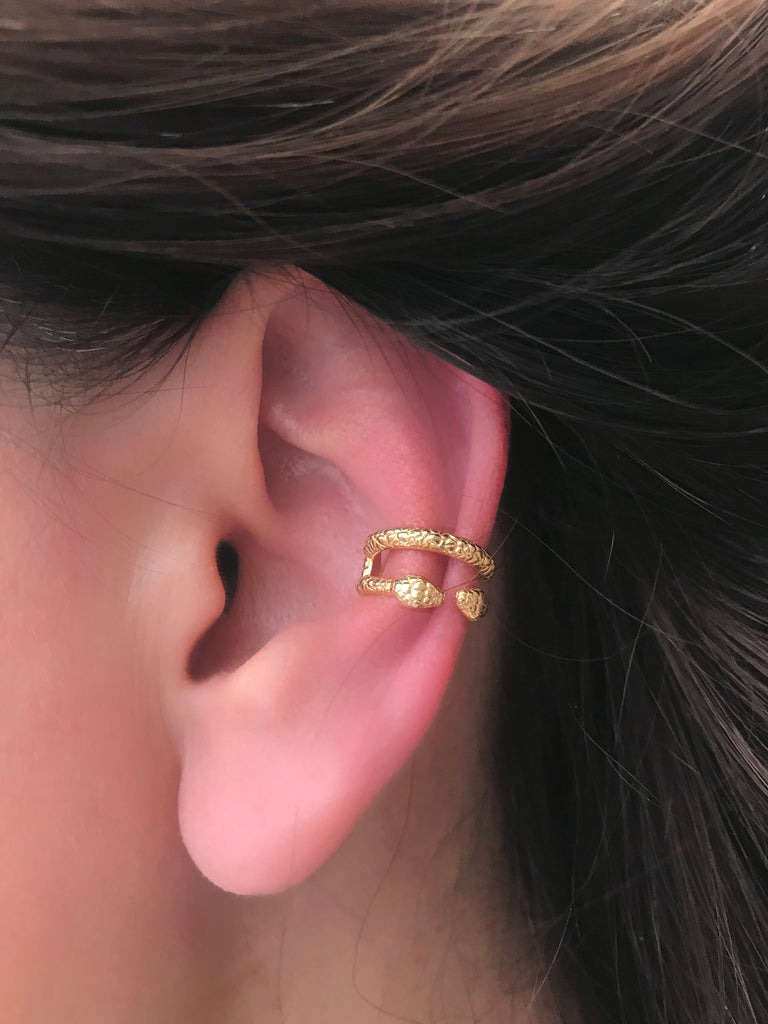 Adjustable Snakes Gold Plated Earcuff Wholesale 925 Crt Sterling Silver Turkish Jewelry