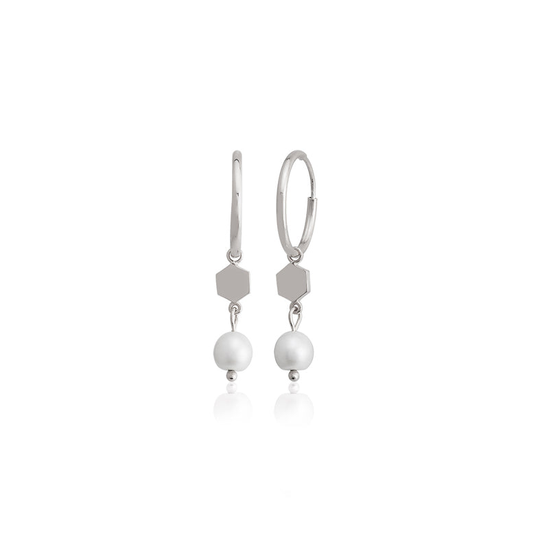 Best Quality Hexagon and Pearl Fashionable Dangle Earring Wholesale 925 Sterling Silver Turkish Jewelry