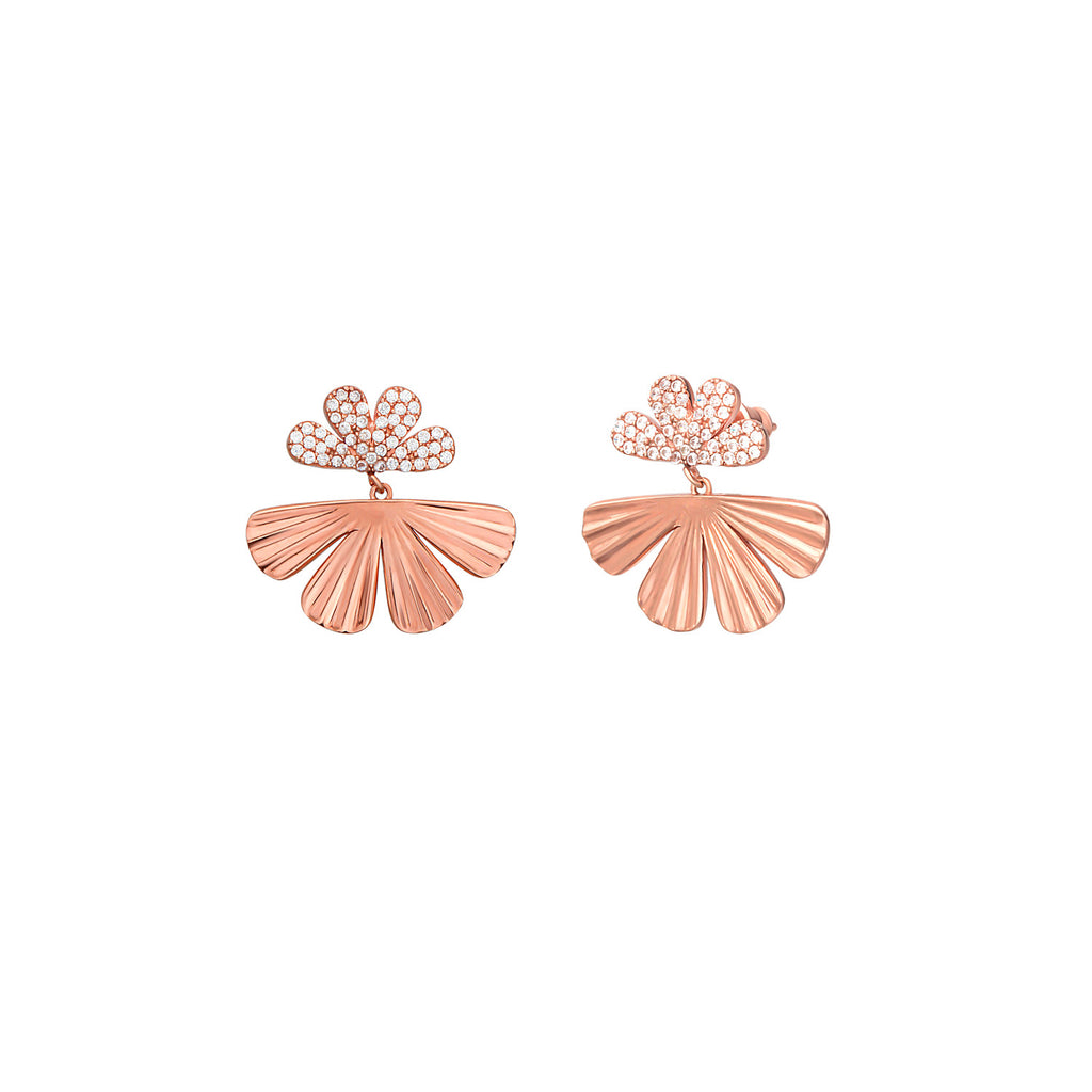 White Zirconia Clover Gold Plated Stud Earring  925 Crt Sterling Silver Wholesale Turkish Jewelry