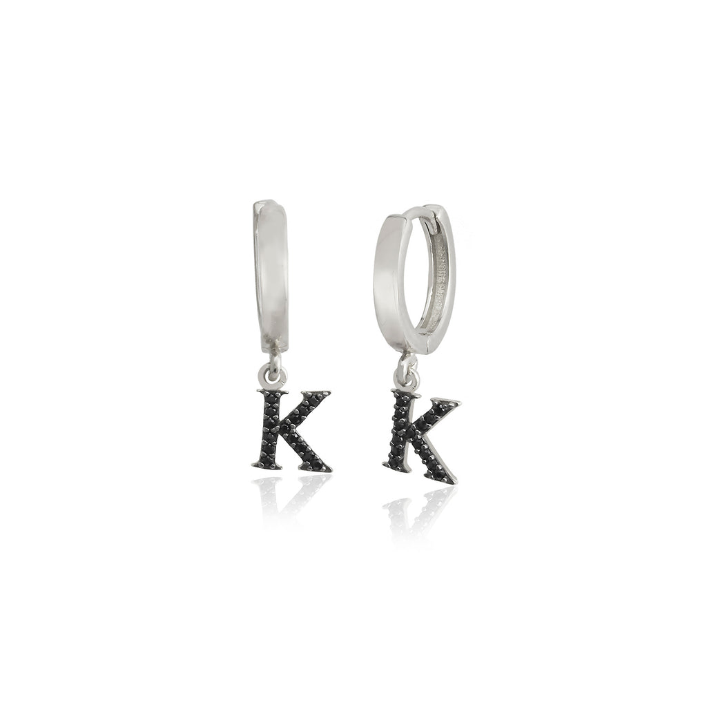 Best Quality Black Zirconium K Letter New Trends Fashionable Initial Earring 925 Sterling Silver  Wholesale Turkish Jewelry