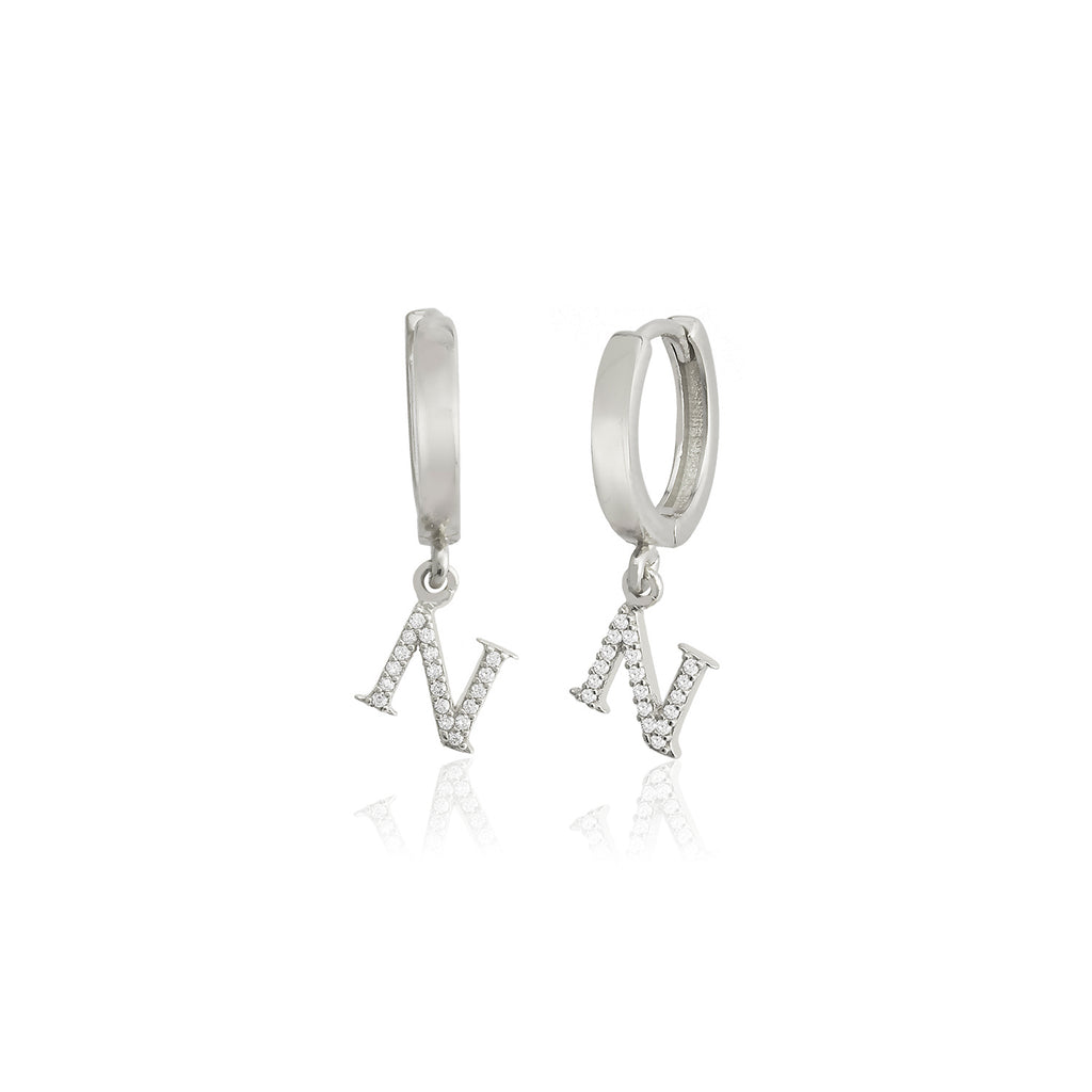 Best Quality N Letter New Trends Fashionable Zirconium Initial Earring 925 Sterling Silver Wholesale Turkish Jewelry